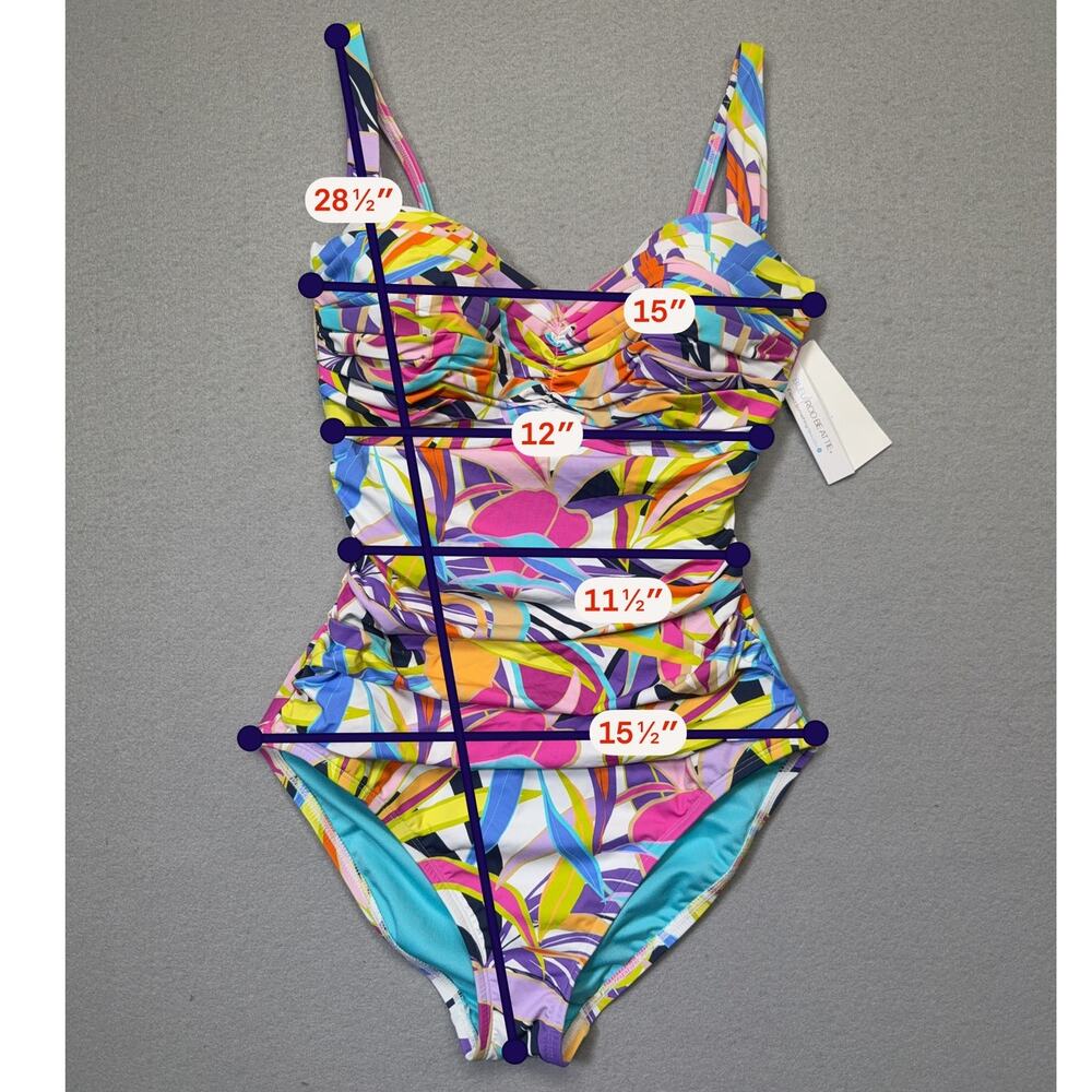 BLEU BY ROD BEATTIE Kore Shirred Bandeau One-Piece Swimsuit Multi 10 $125 - Picture 3 of 11